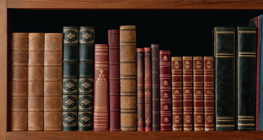 Antique book shelf, vintage background